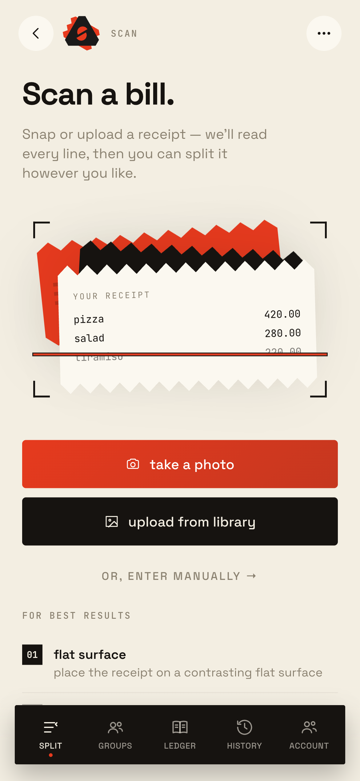 Splizza — scan a bill
